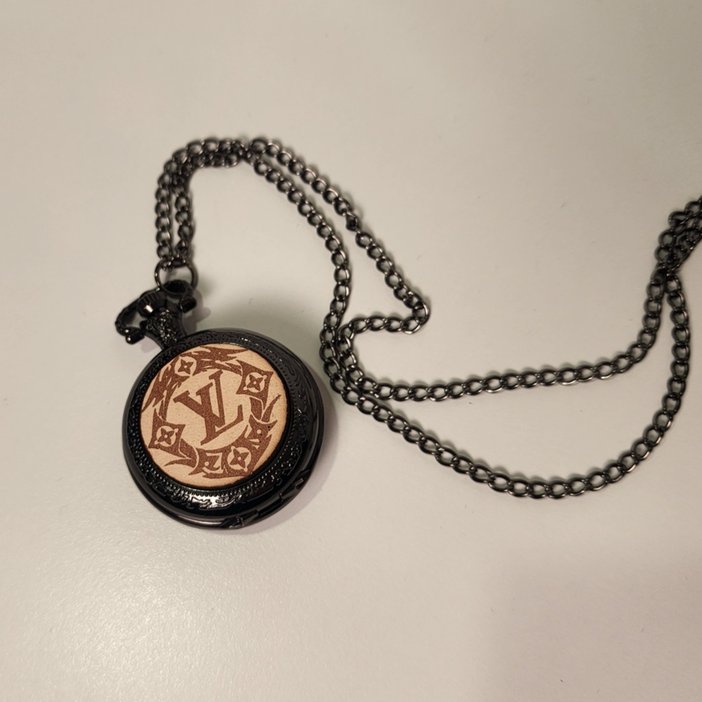 Black Necklace Watch on chain With Leather LV